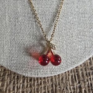 New Cherry Pendant Charm Necklace with Diamond-esque Accents